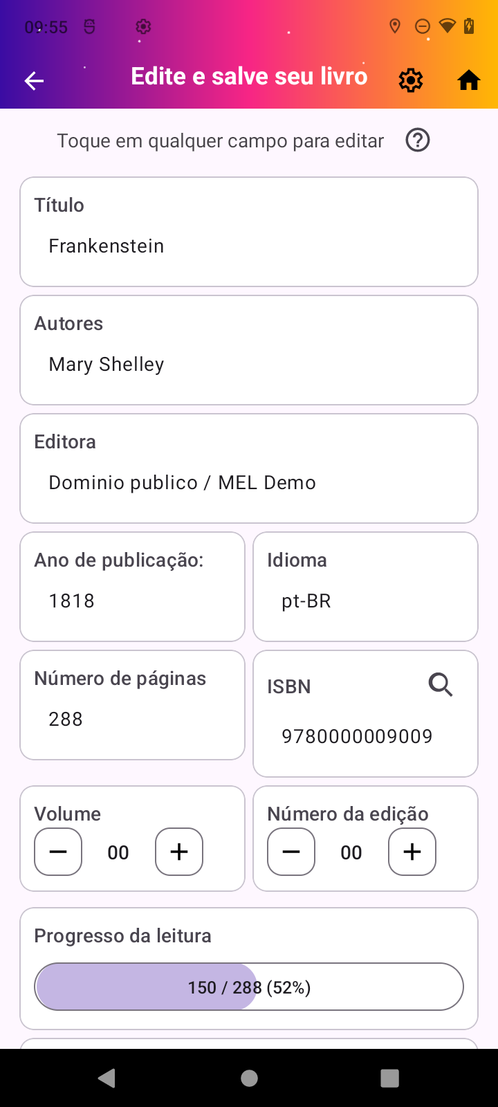 Tela do MEL para revisar e editar os dados de uma obra